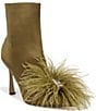 Color:Olive - Image 1 - Ency Satin Feather Detail Stiletto Booties