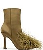 Color:Olive - Image 2 - Ency Satin Feather Detail Stiletto Booties
