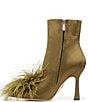 Color:Olive - Image 5 - Ency Satin Feather Detail Stiletto Booties