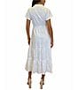 Color:White - Image 2 - Eyelet Collar Neck Short Sleeve Button Front Tiered Midi Dress