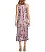 Color:Lavender Multi - Image 2 - Floral Lace Sequin Mock Neck Sleeveless Tie Back Midi Dress