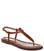 Color:Kona Brown - Image 1 - Gigi Leather T-Strap Flat Thong Sandals