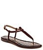 Color:Maple Brown - Image 1 - Gigi Leather T-Strap Flat Sandals