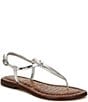 Color:Silver - Image 1 - Gigi Leather T-Strap Flat Thong Sandals