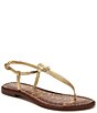 Color:Amber Gold - Image 1 - Gigi Metallic Leather Flat T-Strap Sandals