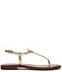 Color:Amber Gold - Image 2 - Gigi Metallic Leather Flat T-Strap Sandals