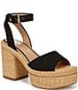 Color:Black - Image 1 - Immie Linen Ankle Strap Raffia Platform Sandals