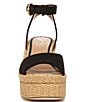 Color:Black - Image 6 - Immie Linen Ankle Strap Raffia Platform Sandals