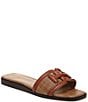 Color:Rich Cognac/Cuoio - Image 1 - Irina Leather and Basket Weave Double E Square Toe Flat Slide Sandals