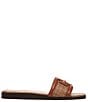 Color:Rich Cognac/Cuoio - Image 2 - Irina Leather and Basket Weave Double E Square Toe Flat Slide Sandals