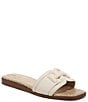 Color:Modern Ivory - Image 1 - Irina Leather and Lizard Embossed Double E Square Toe Flat Slide Sandals