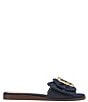 Color:Hudson Navy - Image 2 - Ivana Denim Buckle Detail Square Toe Flat Slide Sandals
