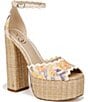 Color:Apricot Multi - Image 1 - Kori Floral Print Ankle Strap Rick-Rack Trim Platform Sandals