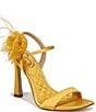 Color:Sunflower - Image 1 - Leana Satin Floral and Feather Detail Dress Sandals