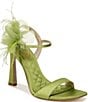 Color:Tropic Green - Image 1 - Leana Satin Floral and Feather Detail Dress Sandals