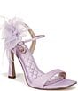 Color:Orchid Blossom - Image 1 - Leana Strappy Silk Floral and Feather Detail Dress Sandals