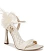 Color:Pearl Ivory - Image 1 - Leana Strappy Silk Floral and Feather Detail Dress Sandals