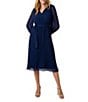Sam Edelman Long Sleeve Pleated Chiffon Midi Dress, Color:Navy - Image 3