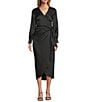 Sam Edelman Long Sleeve Satin Wrap Midi Dress, Color:Black - Image 1