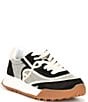 Color:Black/Custard - Image 1 - Luna Leather and Fabric Logo Lace-Up Retro Sneakers