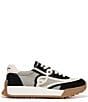 Color:Black/Custard - Image 2 - Luna Leather and Fabric Logo Lace-Up Retro Sneakers