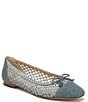 Color:Washed New Blue - Image 1 - May Denim Basket Woven Bow Detail Ballet Flats