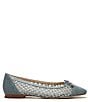 Color:Washed New Blue - Image 2 - May Denim Basket Woven Bow Detail Ballet Flats