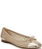 Color:Bleached Natural - Image 1 - May Metallic Basket Weave Bow Detail Ballet Flats
