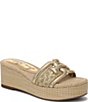 Sam Edelman Pauleena Metallic Woven Raffia Double E Logo Platform Wedge Slide Sandals - Image 1
