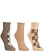Sam Edelman Plaid & Argyle Print Wide Welt Quarter Socks, 3 Pack - Image 2