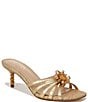 Color:Gold - Image 1 - Posey Metallic Floral Detail Beaded Heel Dress Slide Sandals