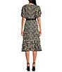 Sam Edelman Printed V-Neck Artisanal Puff Sleeves Fit & Flare Midi Dress, Color:Black Ivory - Image 2