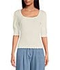 Color:Arctic Wolf - Image 1 - Rib Knit Adelia Square Neck Short Sleeve Scalloped Hem Fitted Pullover Top