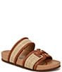 Color:Dark Natural/Rich Cognac - Image 1 - Rowan Leather and Woven Raffia Slide Sandals