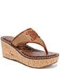 Color:Cuoio/Spiced Rum - Image 1 - Ruth Leather and Raffia Logo Cork Platform Thong Sandals