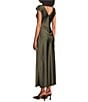 Sam Edelman Satin Crew Neck Cap Sleeve Ruched Sheath Maxi Dress - Image 3