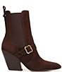 Color:Chocolate Brown - Image 2 - Suzette Suede Western Angled Heel Booties