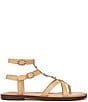 Color:Natural - Image 2 - Talya Leather Strappy Gladiator Logo Charm Stud Detail Thong Sandals