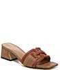 Color:Rich Cognac - Image 1 - Waylon Leather and Raffia Double E Detail Slide Sandals