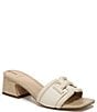 Color:Modern Ivory - Image 1 - Waylon Pebbled Leather and Raffia Double E Detail Slide Sandals