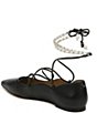 Color:Black - Image 4 - Winslet Leather Lace-Up Pearl Beaded Ankle Wrap Pointed Toe Flats