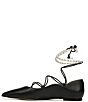 Color:Black - Image 5 - Winslet Leather Lace-Up Pearl Beaded Ankle Wrap Pointed Toe Flats