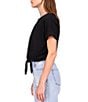 Color:Black - Image 4 - All Day Tie Waist Crew Neck Short Rolled Sleeve Tee Shirt