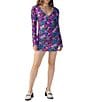 Color:Jewel Garden - Image 1 - All Eyes On Me Floral Print Jersey Knit V-Neck Long Sleeve Sheath Mini Dress