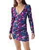 Color:Jewel Garden - Image 2 - All Eyes On Me Floral Print Jersey Knit V-Neck Long Sleeve Sheath Mini Dress