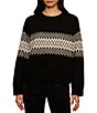 Sanctuary Argyle Crew Neck Long Sleeve Fuzzy Jacquard Easy Pullover Sweater - Image 1