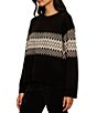 Sanctuary Argyle Crew Neck Long Sleeve Fuzzy Jacquard Easy Pullover Sweater - Image 3