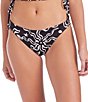 Sanctuary Beach Conversation Mix Pattern Printed Cinch Back Hipster Swim Bottom, Color:Black - Image 1