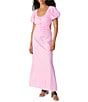 Color:Pink NO.3 - Image 1 - Beach Scoop Neck Short Sleeve Linen Maxi Dress