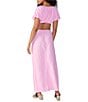 Color:Pink NO.3 - Image 2 - Beach Scoop Neck Short Sleeve Linen Maxi Dress